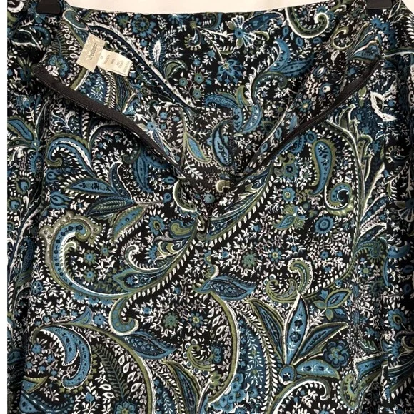 Womens 22W Paisley Midi Skirt Blue Green Black A-Line Flare Bohemian Y2K - Picture 3 of 7